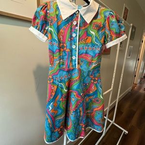 🌺 Smak Parlor Psychedelic Dress Unique Vintage 70s Floral Collared 🌺